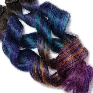 16 inch Remy Human Hair Extensions Purple Ombre Rainbow Dark Brown Root